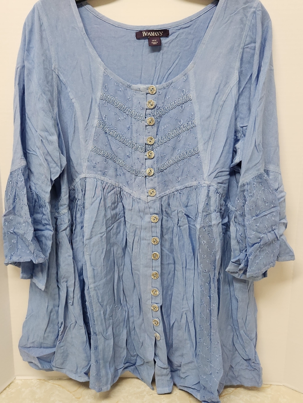 Romans Women's Top Blouse Size 14W Blue Romantic Boho
